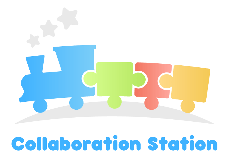 Collaboration Station Autism Center logo: A colorful train composed of red, green, orange, and blue puzzle piece-shaped carts, embodying unity, diversity, and the journey of growth and support for individuals with autism